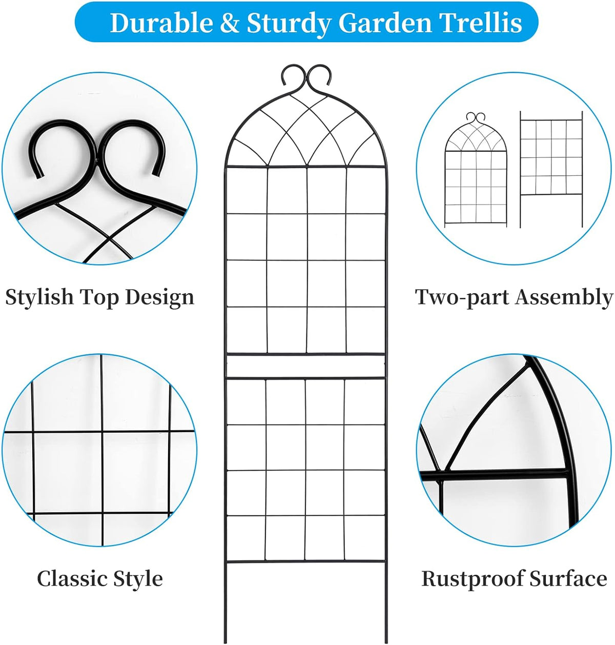 1 Pack Garden Trellis 71" H x 19.7" W for Climbing Plants Support Rustproof Metal Iron Rose Trellis for Vines Flower Cucumbers Plant Stand Black