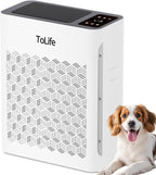 Tolife Air Purifier Large Room, Air Purifiers for Home Pets Hair with Washable Filter, Air Cleaner for Bedroom up to 1095 Ft² Dust Smoke Odor, Sleep Mode, Timer, White