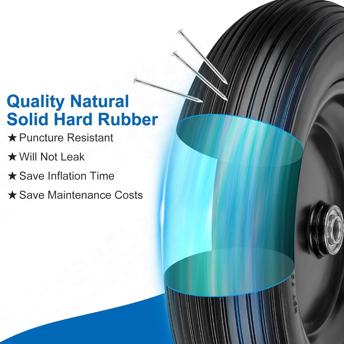 4.00-6 Flat Free Wheelbarrow Tires and Wheels, 13 Inch Wheelbarrow Tires with 5/8" or 3/4" Bearings, 1.75'' Centered Hub Hand Truck Solid Wheels Replacement for Hand Trucks, Dolly Trolleies