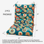 Magpie Fabrics Indoor Outdoor Tufted High Back Chair Cushion Set of 2, Waterproof All-Weather Deep Seating Rocking Chair Patio Chaise Lounge Sun Lounger Chair Cushions(Floral Green)