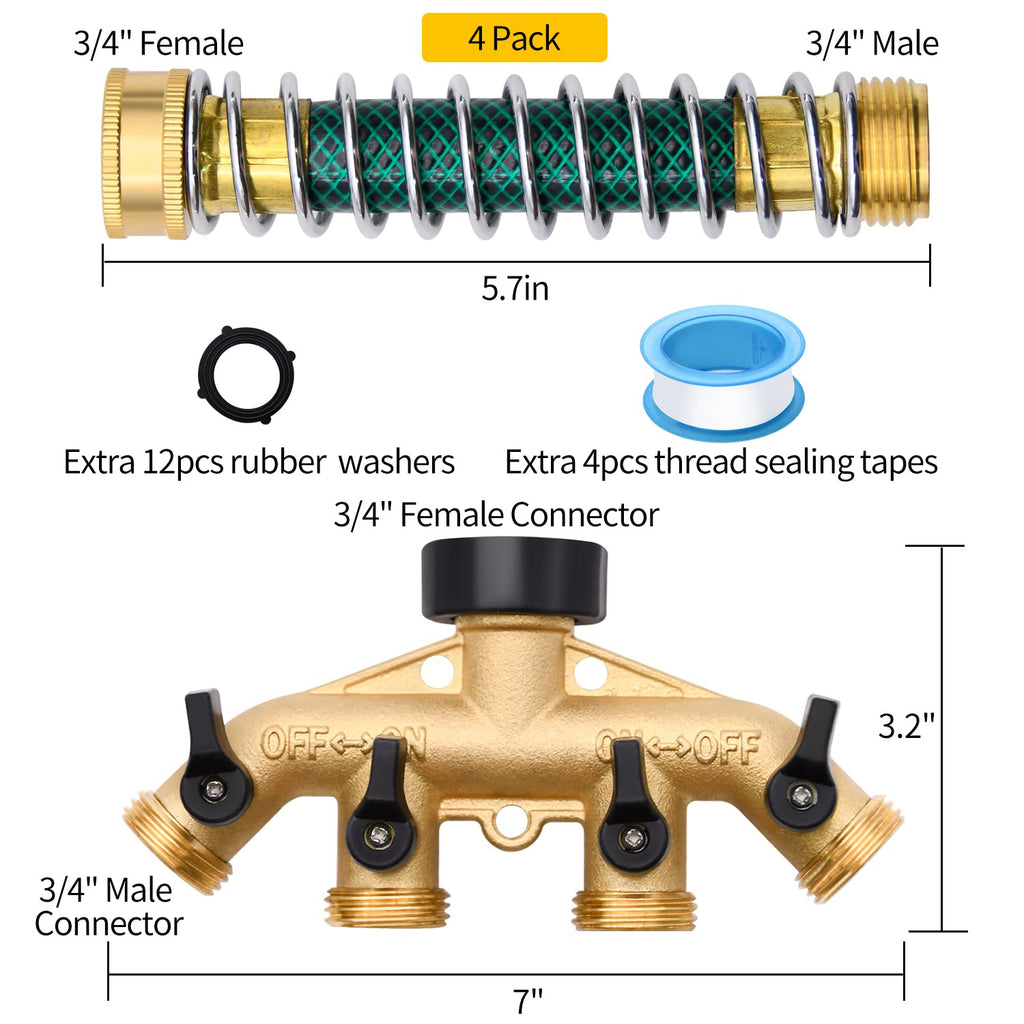 4 Way Hose Splitter with 4pcs Garden Hose Extension Adapter
