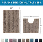 H.VERSAILTEX Bathroom Rugs Bath Rug Set 2 Piece Bathroom Contour Rug Toilet Mat Sets Non Slip Contour Bath Rug Ultra Thick Water Absorbent Striped Bath Mats(20" x 32" Plus 20" x 20" U, Taupe Brown)