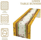 Watercolor Honeycomb Table Runner, Farmhouse Spring Summer Autumn Fall Floral Daisy Bee Print Kitchen Dining Table Decoration for Home Party Decor, 13x108inch