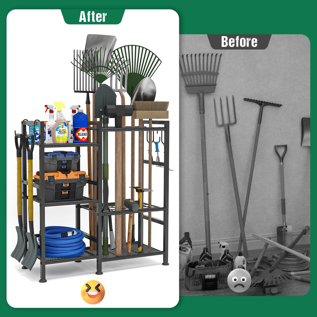 keomaisyto Garden Tool Organizer with Large Hooks, Garage Storage Rack