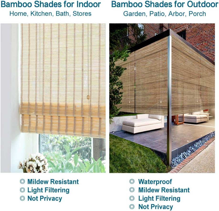 LETAU Wood Window Roman Shades, Bamboo Light Filtering Window Blinds for Outdoor Garden, Patio, Arbor, Porch, Pattern 7