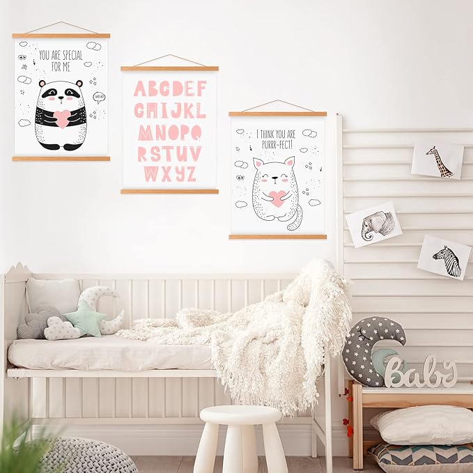 Poster Frame Frames 120x80 120x90, Magnetic Light Wood Wooden Poster Hangers Hanger Hanging Kit for Canvas Artwork Art Print (120cm /47",Teak Colour)