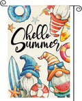 AVOIN colorlife Hello Summer Gnomes Garden Flag 12x18 Inch Double Sided, Coastal Seasonal Holiday Burlap Yard Outdoor Decoration