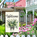 Welcome Flags for Outside,Spring Eucalyptus Mason Jar Garden Flag for Yard Patio Lawn Decoration,12x18 Inch Double Sided