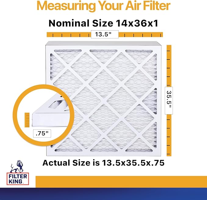 Filter King 14x36x1 Air Filter | 6-PACK | MERV 13 HVAC Pleated A/C Furnace Filters | MADE IN USA | Actual Size: 13.5 x 35.5 x .75"