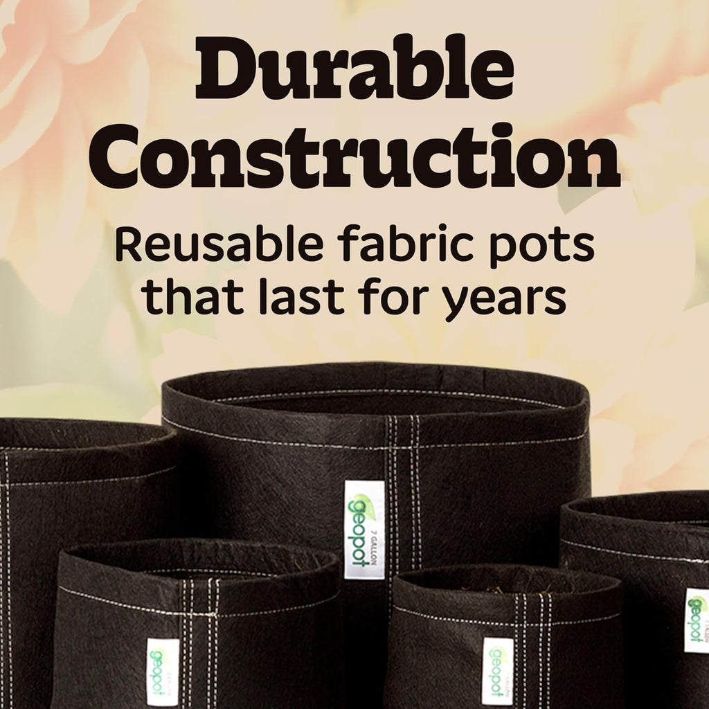 GeoPot 15 Gallon Fabric Grow Bags for Vegetables, Houseplants, Herbs & Flowers | 5-Pack | Aerated Fabric Pots for Outdoors and Indoors