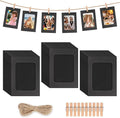 100 Pack Paper Picture Frames, 4x6 Inch Photo Strip Frame Hanging Photo Display Banner, Black Photo Holder with Wooden Clips and String for Wall Decor and Party Supplies