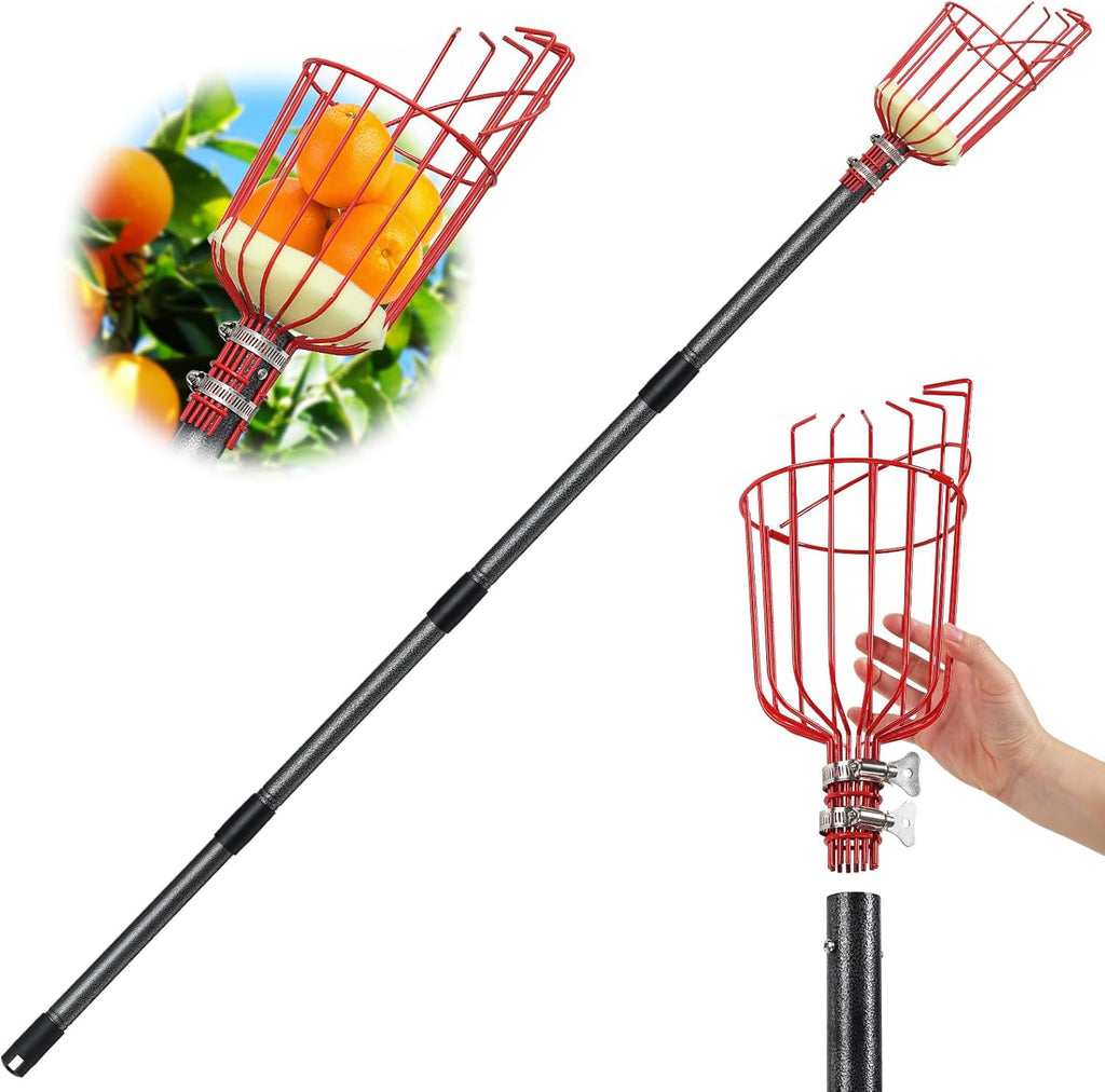 Fruit Picker, Fruit Picker Pole with Basket Extendable Long Handle, Easy to Assemble & Use Fruits Picker Tool for Orange Lemon Apple Mango Avocado (13FT)