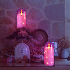 NURADA 3"x6"Flickering Flameless Candles: Built-in Star String Lights 3D Wick Battery Operated LED Pillar Candles with Remote and Timer for Table Wedding Centerpieces Party - 2 Pack Purple