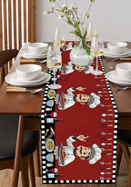 Red Chef Gourmet Cotton Linen Table Runner for Dining Kitchen, Wedding Outdoor Party Tablerunners Decoration, Black White Check Plaid Funny Kitchen Dresser Scarf Coffee Tablecloth Runners 13x36 Inches