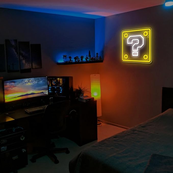 Question Block Neon Sign,Question Square Led Mario Neon Light USB Powered Led Night Lights for Game Room Wall Decor,Man Cave,Teen Boy Room Decor,Gamer Gifts for Boys, Kids