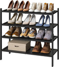 Shoe Rack for Entryway, Black Bamboo Shoe Rack 4-Tier, Stackable Shoe Organizer for Hallway Closet, Free Standing Shoe Racks for Indoor Outdoor