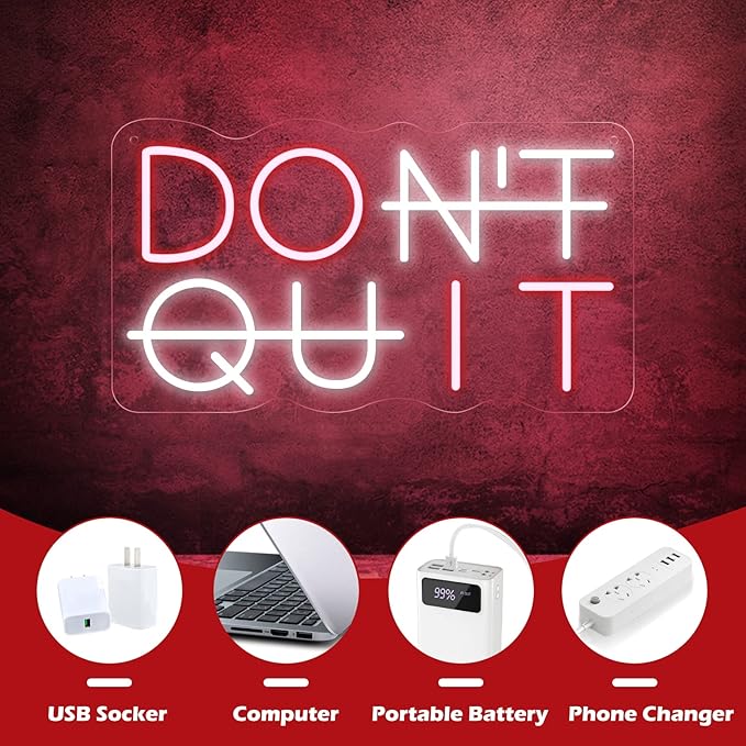 Don't Quit Neon Sign for Wall Decor, DO IT Neon Lights Party Decorations, USB Powered Switch LED Neon Lights Adjustable for Office, Gym, Man Cave, Gamer Room Decor