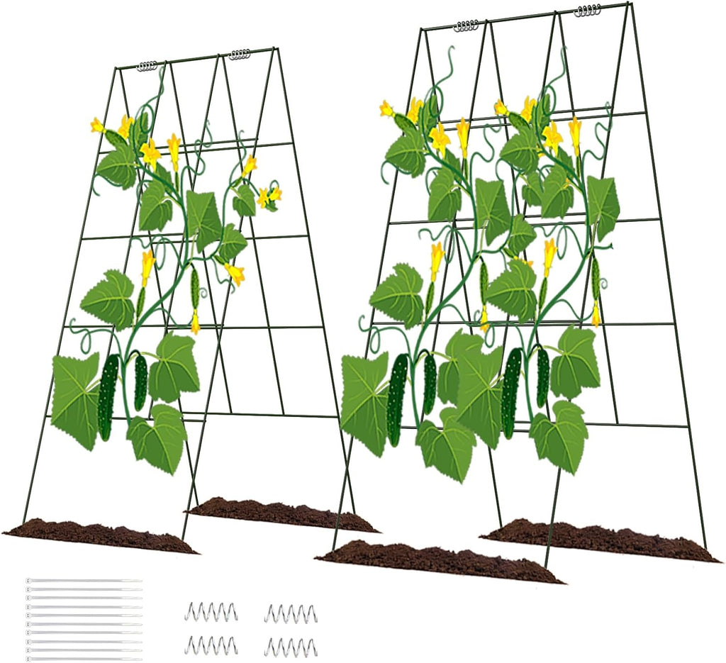 DOEWORKS Cucumber Trellis, 39" High Foldable A Frame Garden Trellis, 2 Pack, Plant Support for Climbing Cucumber, Beans, Tomatoes, Flowers, Green