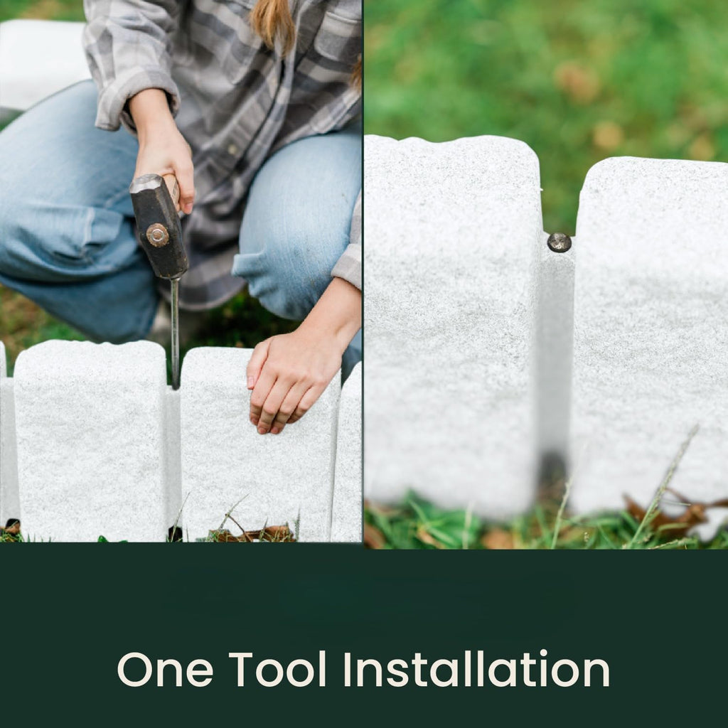 Beuta Landscape Edging | Garden Edging Border | Faux Stone Block XL for Lawn Edging, Flower Beds & Yard Edging – 10 Pack | Each Section Has 6 Blocks 48" L x 4" W x 9.5" H | 30 Spikes | Limewash