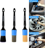 6pcs Car Detailing Brush Set-2pcs Boars Hair Car Detailing Brushes,2pcs Ultra Soft No Scratch Detailing Brush for Air Vent,Leather Seat 2pcs Detail Brushes for Interior Exterior(Blue)
