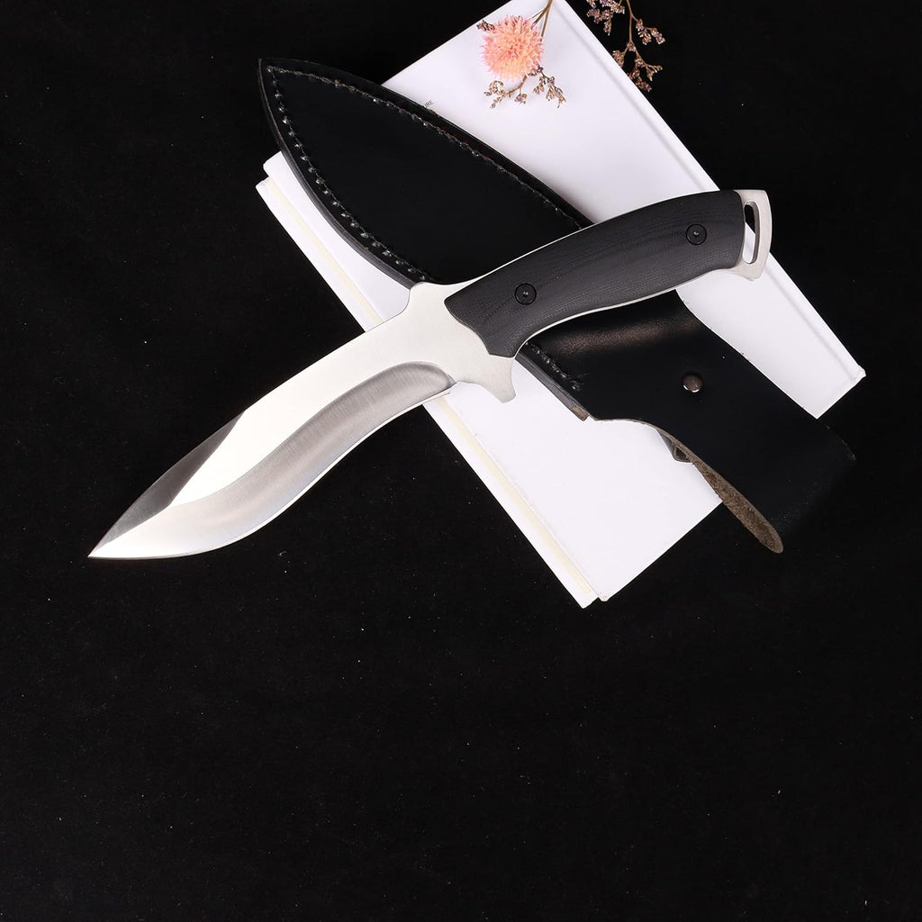 MASALONG kni227 dog leg straight fxied blade Bowie full tang Hunting Knife with Leather Sheath for Camping, Hiking, Survival
