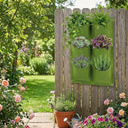 WFIST Vertical Hanging Planter Bag, Breathable Felt Wall Garden Planter with Metal Grommets, Indoor/Outdoor Space-Saving Herb & Flower Growing Pouch (6-Pocket)