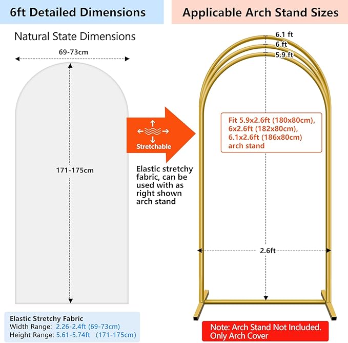 Hemmotop White Arch Backdrop Cover (No Arch Backdrop Stand), 6 ft Spandex Stretchy 2-Sided Arch Stand Covers, Ideal for Wedding, Baby Shower, Ceremony Party Decoration, Ballloon Arches