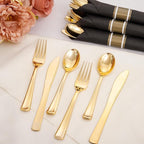 Supernal 60 Pack Gold Silverware, Rolled, Pre Wrapped with Black Napkins, Heavy Duty Plastic Cutlery, Forks and Spoons