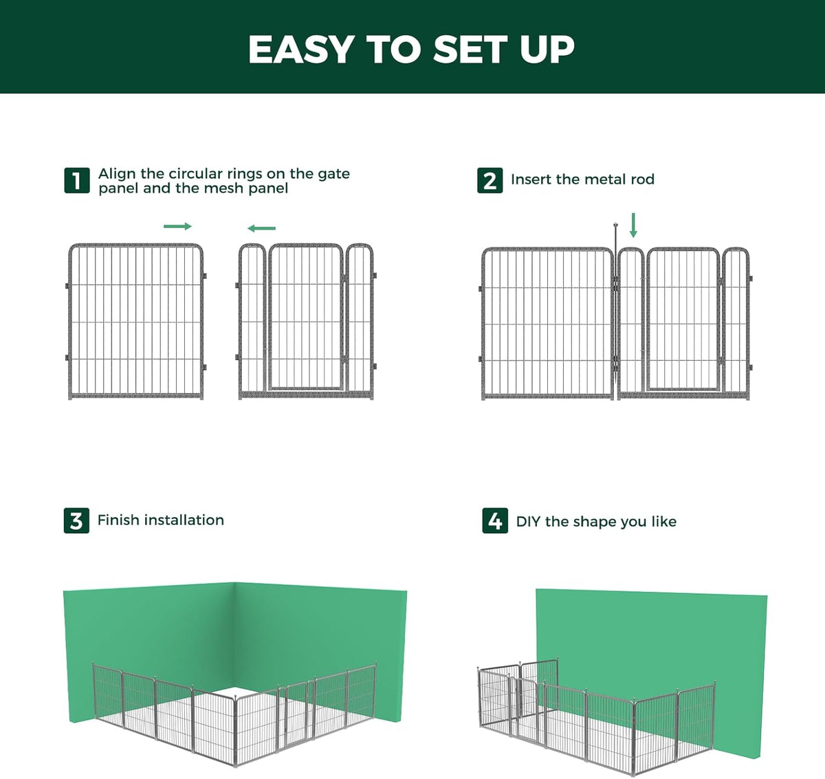 FXW Garden Fence Outdoor for The Yard – 32in(H) x 18.2ft(L) Heavy Duty Metal Animal Barrier for Dog and Rabbit, Decorative Dog Fence, 8 Panels, Silver
