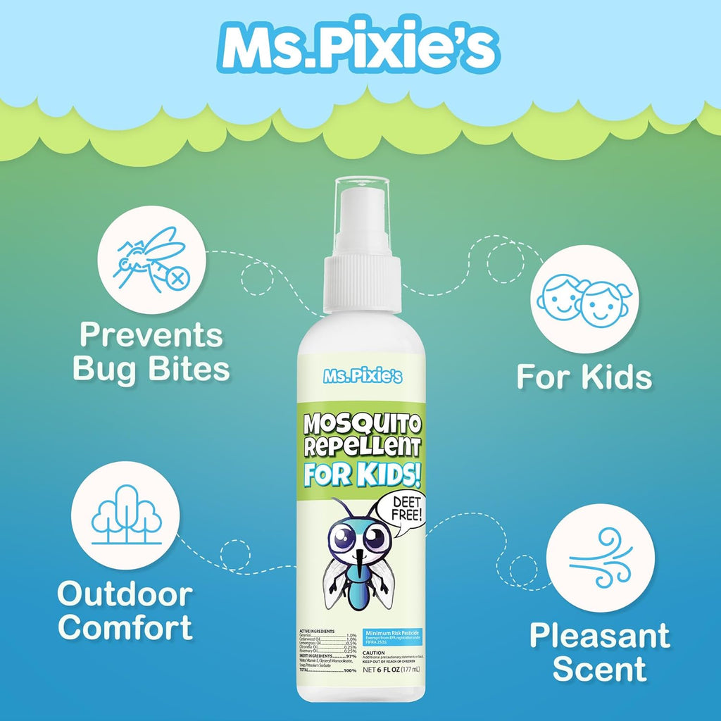 Ms. Pixie's Mosquito Repellent for Kids, DEET-Free Gentle Bug Spray for Children’s Skin & Outdoor Protection, 6 oz (180mL)