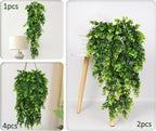 RECUTMS 4 Pack Artificial Hanging Plants Faux Eucalyptus Leaf Greenery Fake Plant for Wall House Room Patio Indoor Outdoor Home Shelf Office Decor (Green)