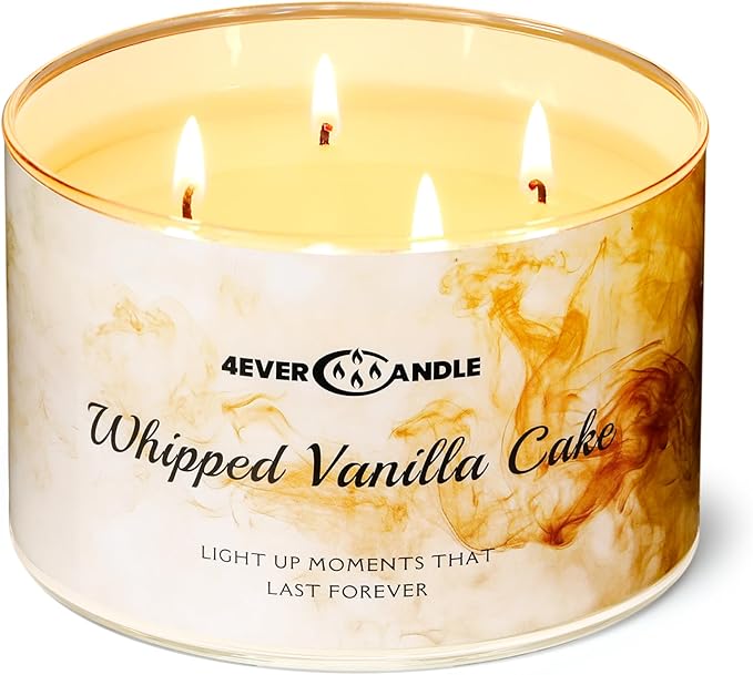 Whipped Vanilla Cake Scented Candles, 18oz Soy Candles Non Toxic 4-Wick Large Candle Jars, Over 50 Hours of Burning Time, Ideal for Gifting, Events, Home Decor