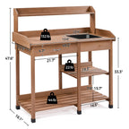 Yaheetech Potting Bench with Sink & Drawer, Outdoor Gardening Table, Brown