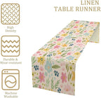 Floral Table Runner, Boho Style Watercolor Flower Green Leaf Plant Rectangle Table Decoration for Dining, Party, Holiday,13in（33cm） W * 72in（184cm） L