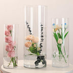 Extra Large Acrylic Cylinder Clear Vase for Floor, Tall Big Wide Mouth Plastic Unbreakable Hurricane Flower Vases of 3 for Home Decor (D 8" X H 15.8", D 6", D 4.8" + 2 Holder)