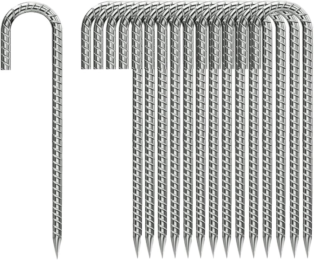 J-Hook-Rebar-Stakes-12 Inch, Ground Stakes Heavy Duty Rebar Stakes for Camping 50pcs Rebar Stakes Rust Proof Coated Metal for Flower Gardens Dog Fence Camping Tents Chicken Coop