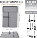 Griddle Mat Barbeque Grill Accessories Tools for Blackstone, Side Shelf Food-Grade Silicone Grill Mat, Spatula Silicone Mat with Drip Pad for Outdoor Grill Kitchen Counter - Grey