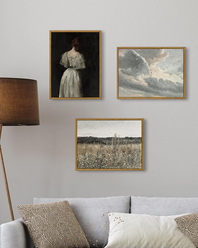 InSimSea Framed Canvas Wall Art Vintage Decor, Classical Oil Painting Canvas Prints Champ fleuri Vintage Wall Art for Home Room Bathroom Decor, 12"x16"