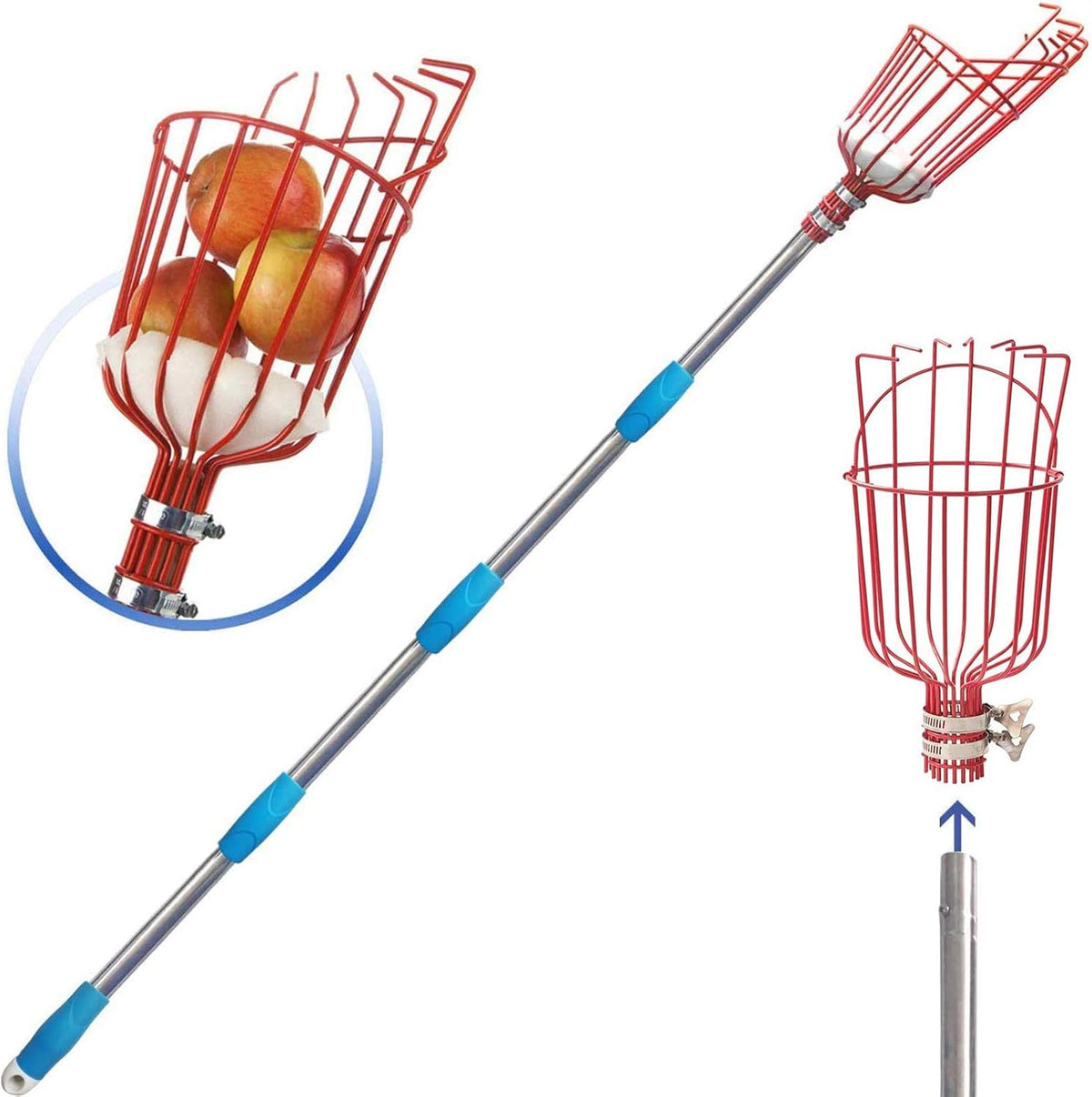 COCONUT Fruit Picker Tool, 5FT Fruit Picker with Basket Adjustable Long Handle, Easy to Assemble & Use Fruits Catcher Tree Picker for Getting Fruits - Ideal for Low & Medium Height Fruit Harvesting