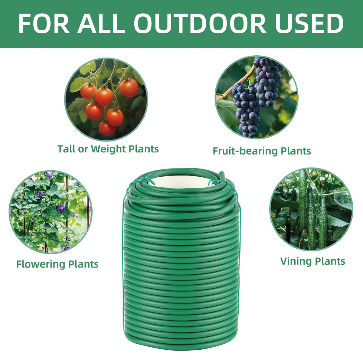 QenFree Garden Wire, 66FT Soft Plants Ties, 3.5mm Flexible Garden Ties for Climbing Plants, Vines Plant, Tomatoes, Flowers, Roses Plant Support