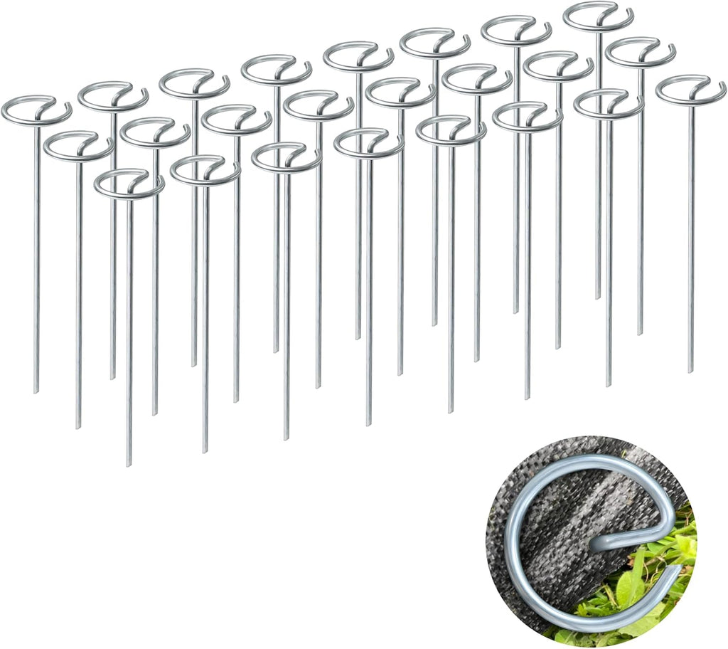 200 Pcs Circle Top Landscape Staples, 11 Gauge Landscape Fabric Pins, 6 Inch Garden Stake for Landscaping, Galvanized Landscape Fabric Stakes, Heavy Duty Ground Stakes for Lawn Weed Barrier