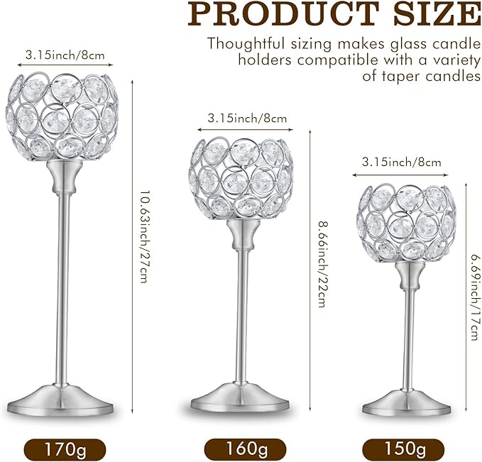 Crystal Candle Holders Set of 16 for Wedding Centerpieces Gold Or Silver Candle Holders Bulk Decorative Tealight Candle Holder for Wedding, Party,Table Centerpieces Decoration (Silver, 4Sets(12 Pcs))