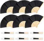 6 Pieces Black Hand Held Bamboo Folding Fans Foldable Paper Fans Handheld for Women Girls Wedding DIY Decoration Church Home Party Favors Summer