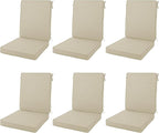 Outdoor Chair Cushions 20x20, Water-Resistant & Fade-Resistant, Patio Furniture Lawn Dining Chair Seat Replacement with High Back, Ties Zipper, Removable Cover, Set of 6, Natural