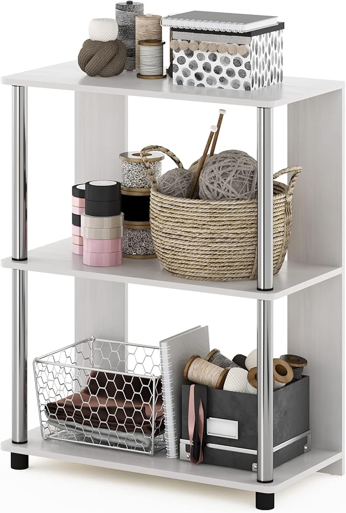 Furinno Jaya Simple Design 3-Tier Bookcase / Bookshelf / Display Rack with Stainless Steel Tubes, White Oak