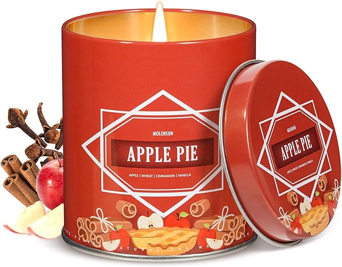 Fall Scented Candle – Apple Pie Soy Candle 9oz, 50 Hour Burn, Non-Toxic Autumn Decor, Holiday Gift for Women & Men