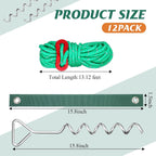 Sintuff 12 Set Tree Stakes and Supports Kit for Anti Hurricane Leaning Trees Straightening Heavy Duty 15. 75" Spiral Tree Stake with 13. 12 ft Ropes and 15. 75'' Support Straps (Green)