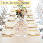 100PCS Clear Gold Plastic Plates Set, 50 10.25 inch Dinner Plates and 50 7.5 inch Dessert Plates, Disposable Plates for Party, Wedding