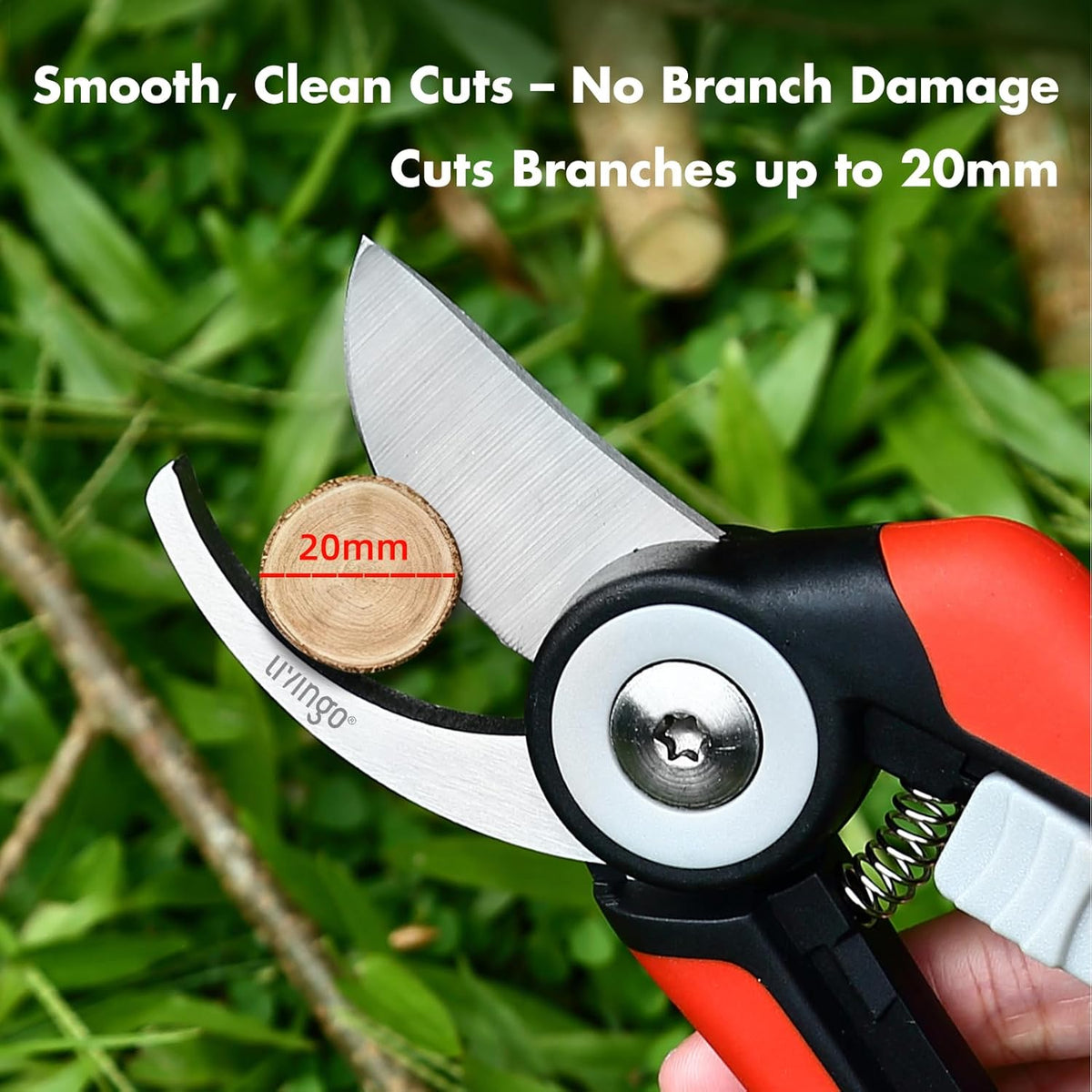 LIVINGO Bypass Pruning Shears - 8.2" Heavy Duty Garden Clippers with Curved Blades, Sharp Plant Scissors for Branches, Bushes & Shrubs, Ergonomic Handles, Spring Action