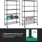 PayLessHere Commercial Grade 6 Tier Adjustable Storage Shelf Heavy Duty Metal Shelf NSF Certified Wire Shelving Unit with Wheels 6000LBS Capacity 18" D x 48" W x 72" H,Black